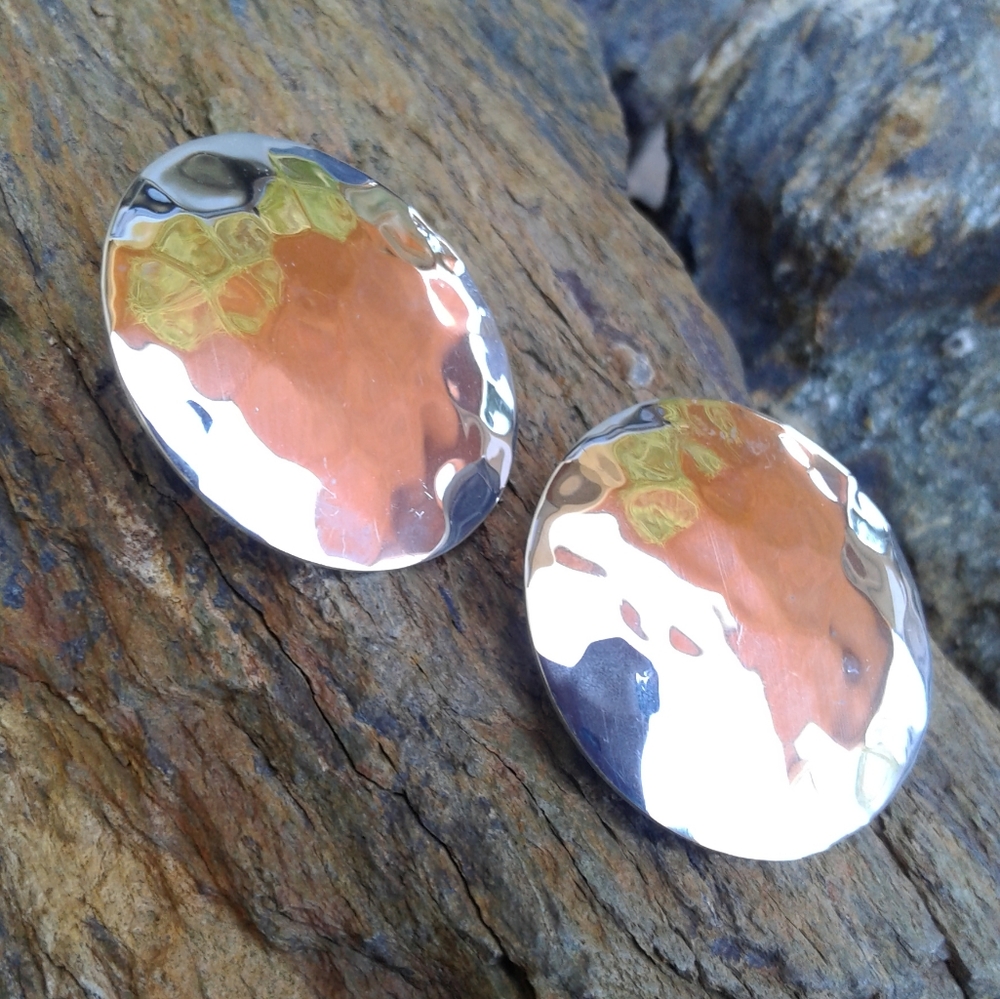 Sterling Silver Large hammered Clip On EARRINGS